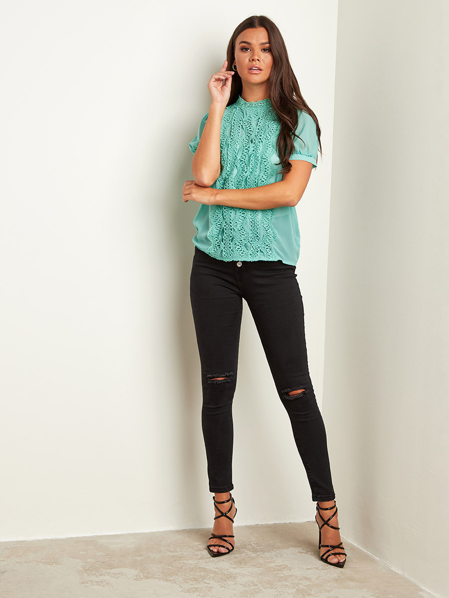 Styli Crochet Lace Detail High Neck Blouse-women-clothing-shirtsandblouses-blouses-image-2