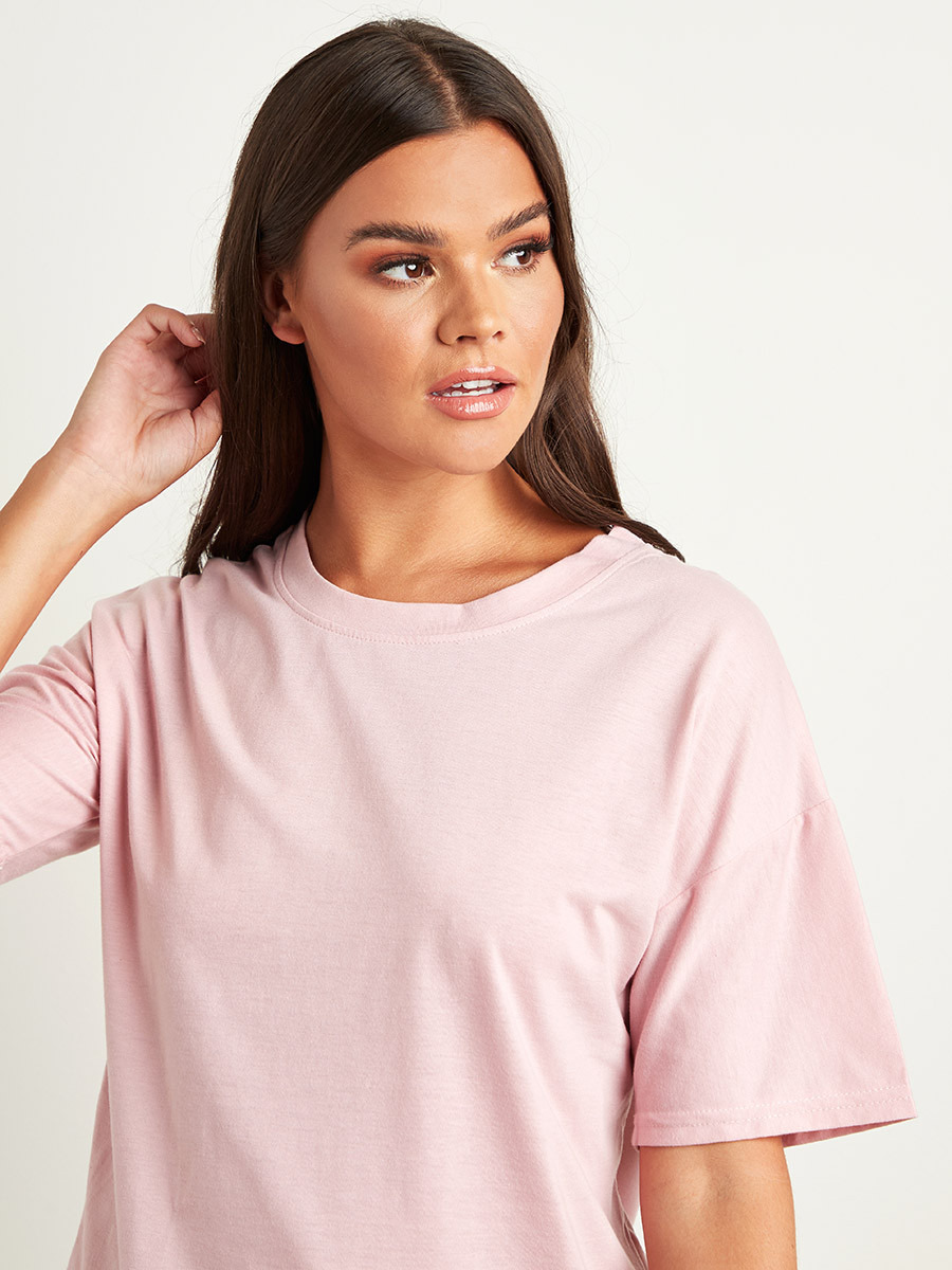 Styli Plain Round Neck Relaxed Fit T-shirt and Short Set-women-clothing-nightwear-pyjamas-bottoms-image-3