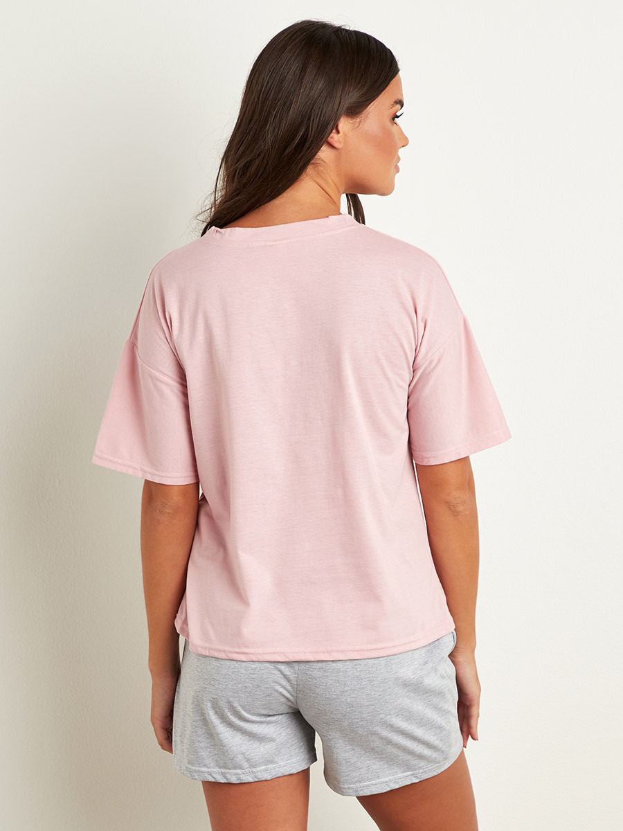 Styli Plain Round Neck Relaxed Fit T-shirt and Short Set-women-clothing-nightwear-pyjamas-bottoms-image-6