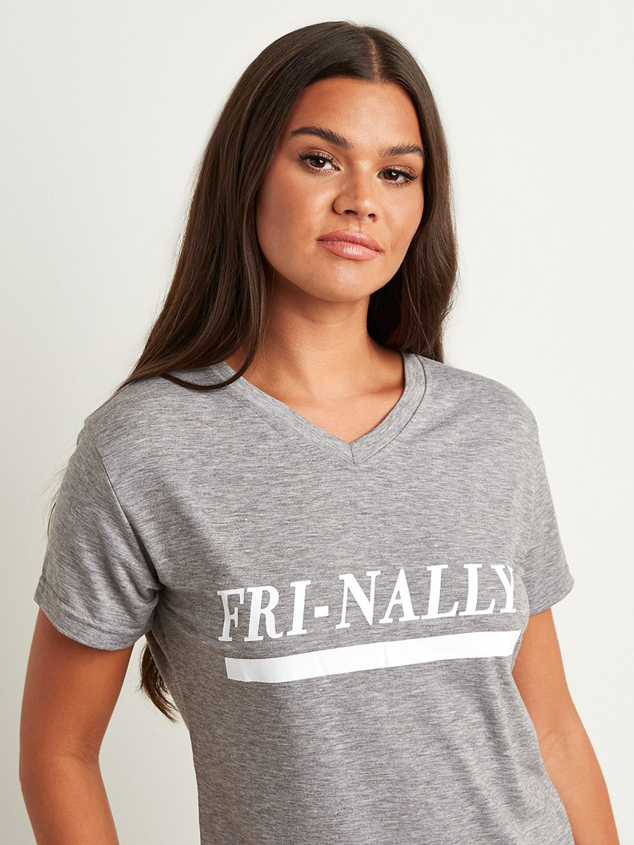 Styli Printed V Neck T-shirt and Plain Cuffed Jogger Lounge Set-women-clothing-nightwear-pyjamas-bottoms-image-6