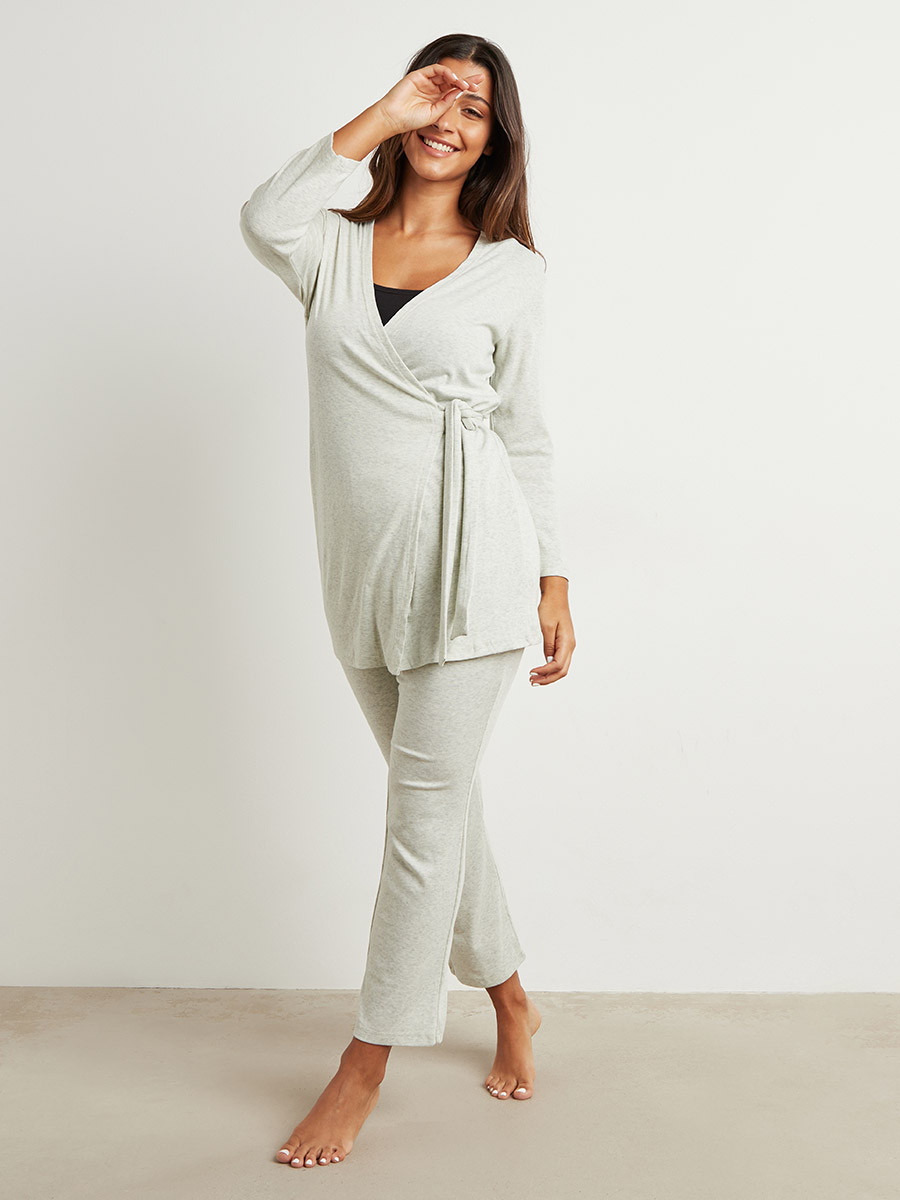 Styli Soft Knit Wrap Over Longline Top and Pyjama Lounge Set-women-clothing-nightwear-pyjamas-bottoms-image-1