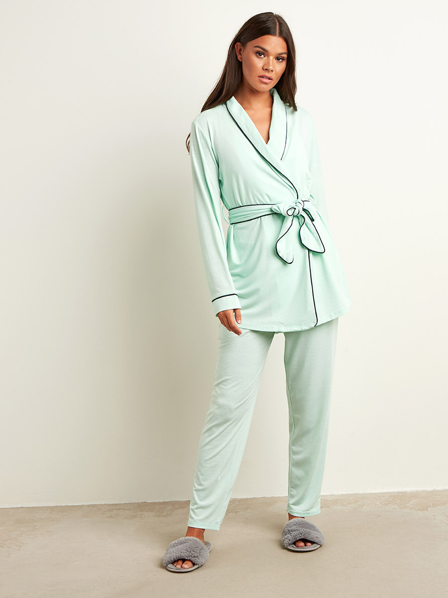 مجموعة من بلوزة بربطة أمامية وبنطلون بيجاما من ستايلي-women-clothing-nightwear-pyjamas-longsets-image-1