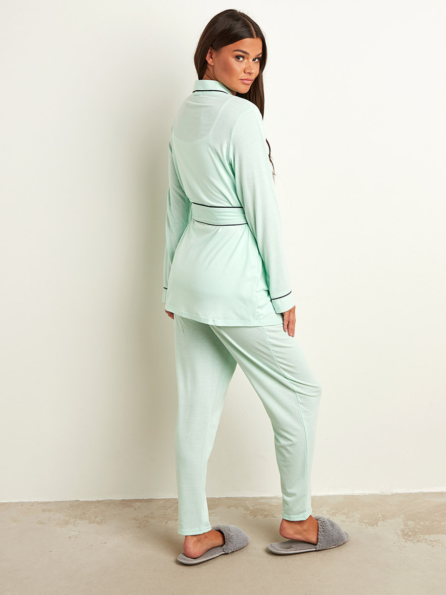 مجموعة من بلوزة بربطة أمامية وبنطلون بيجاما من ستايلي-women-clothing-nightwear-pyjamas-longsets-image-3