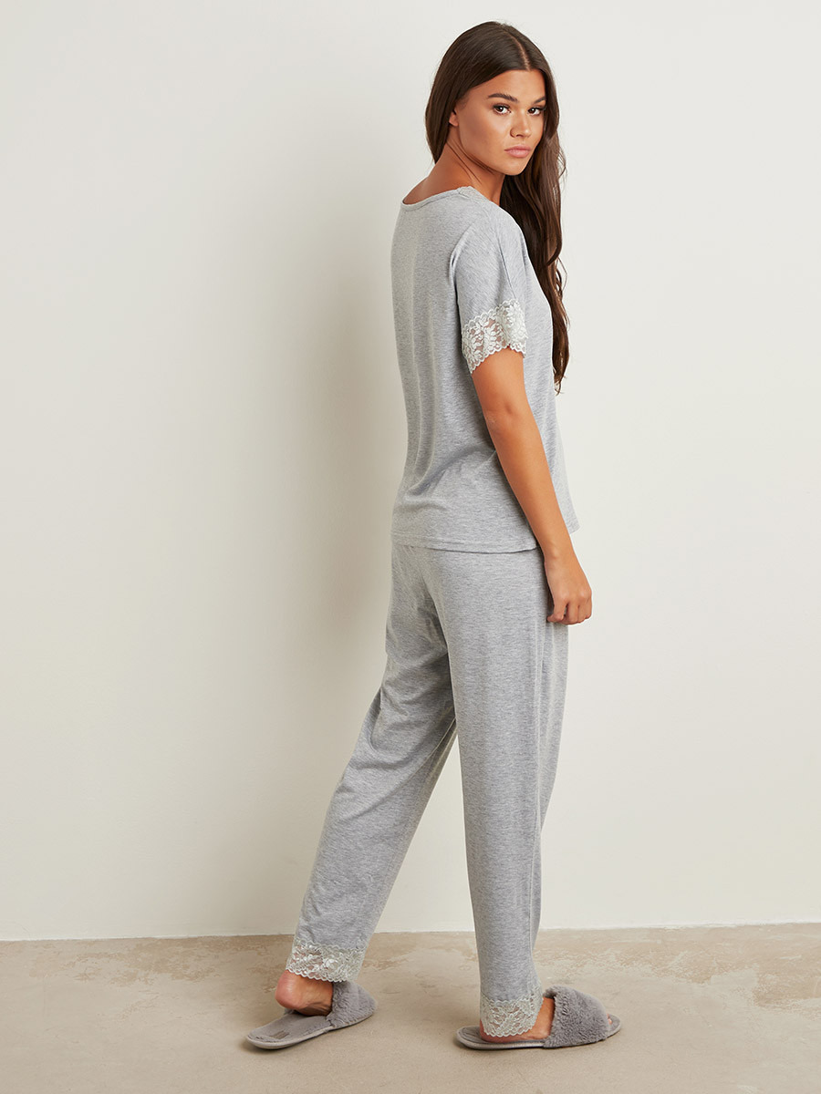 Styli Lace Trim T-shirt and Pyjama Set-women-clothing-nightwear-pyjamas-longsets-image-4