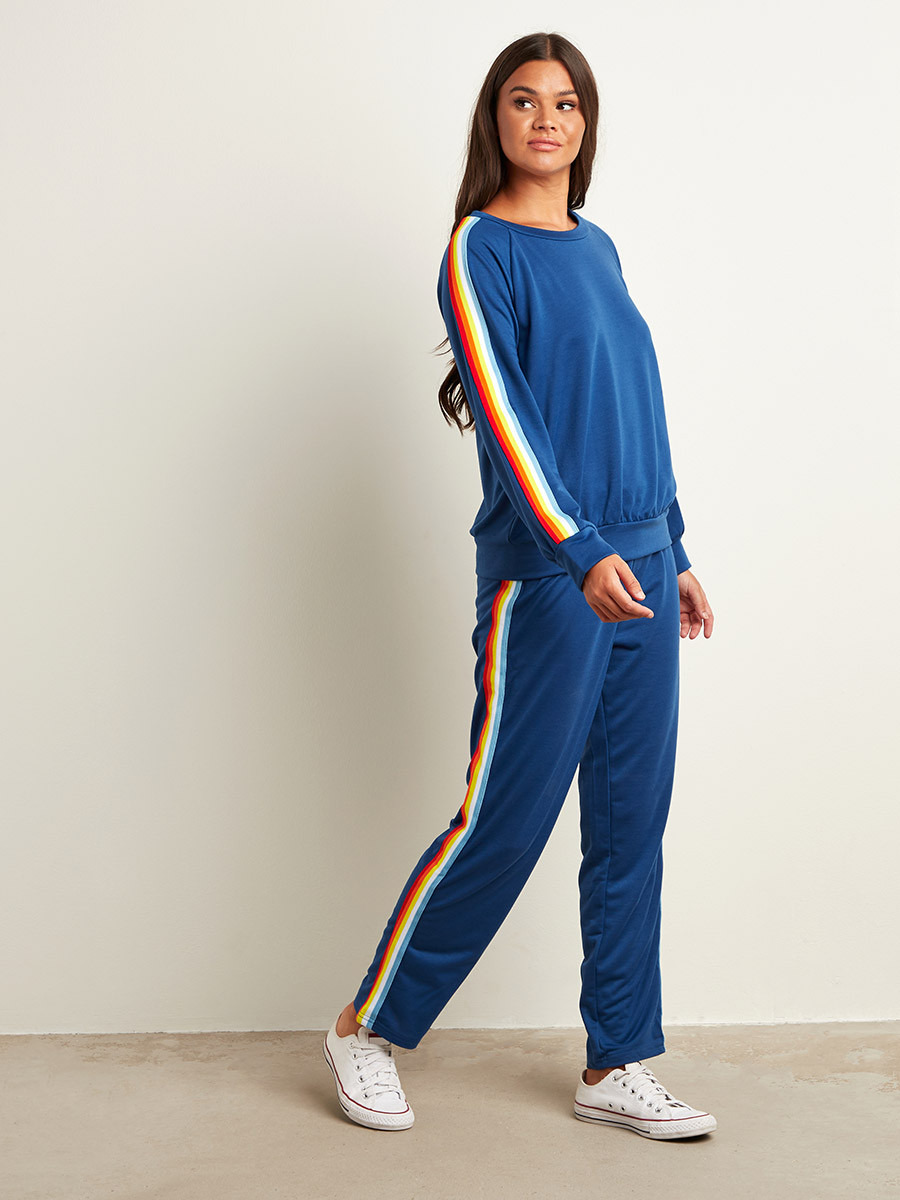 Styli Rainbow Side Tape Panel Detail Top and Relaxed Fit Pants Lounge Set-women-clothing-nightwear-pyjamas-bottoms-image-1