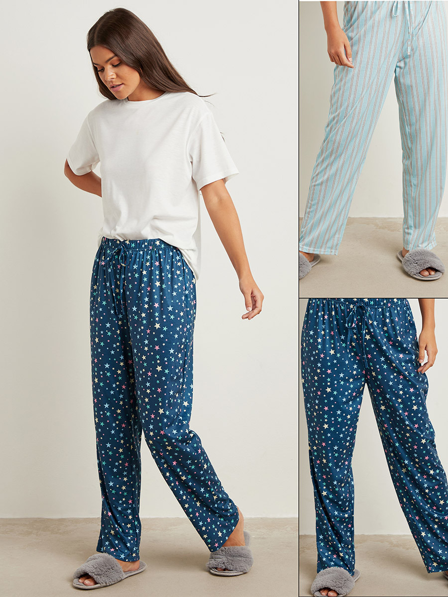 Styli Pack of 2 - Star and Striped Printed Straight Leg Pyjama-women-clothing-nightwear-pyjamas-bottoms-image-1