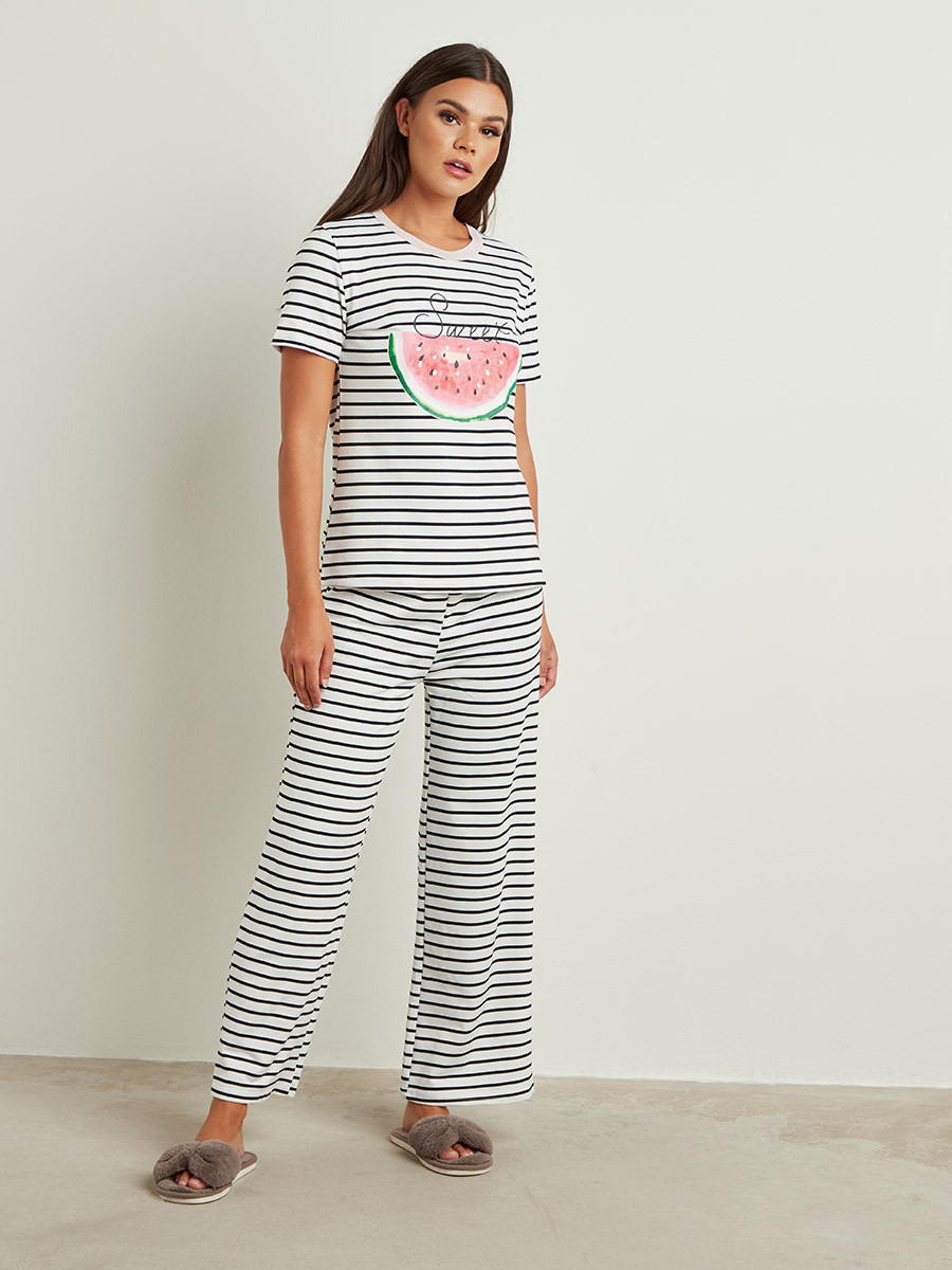 مجموعة من تيشيرت مخطط وبنطلون بيجاما من ستايلي-women-clothing-nightwear-pyjamas-longsets-image-2