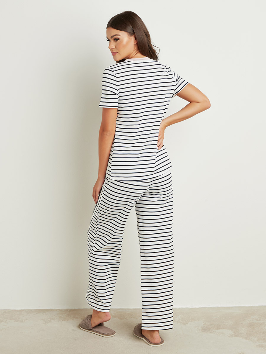 مجموعة من تيشيرت مخطط وبنطلون بيجاما من ستايلي-women-clothing-nightwear-pyjamas-longsets-image-5