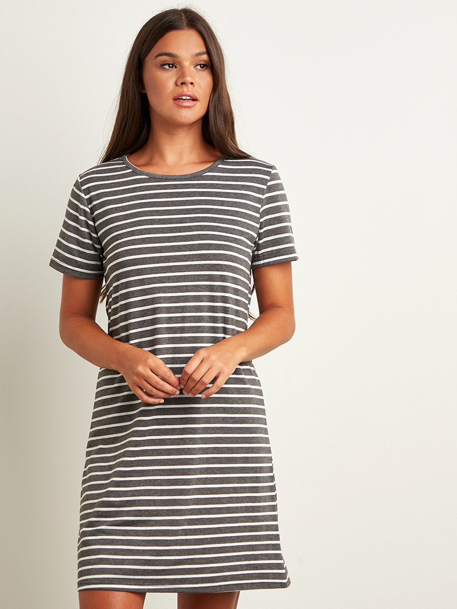 Styli Pack of 2 - Star and Striped Printed Regular Fit T Sleep T-shirt Dress-women-clothing-nightwear-nighties-image-5