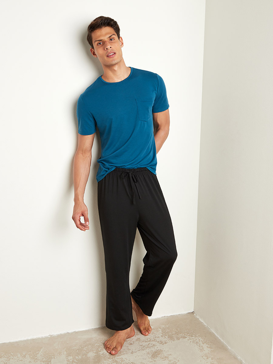 Solid Pocket T-shirt and Straight Leg Pyjama Set-men-clothing-nightwear-tshirts-image-1