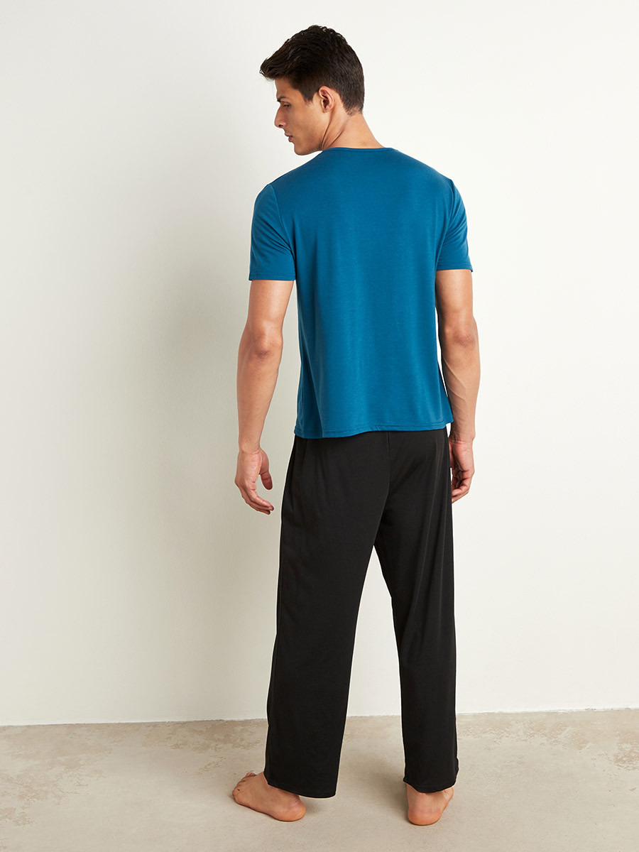Solid Pocket T-shirt and Straight Leg Pyjama Set-men-clothing-nightwear-tshirts-image-5