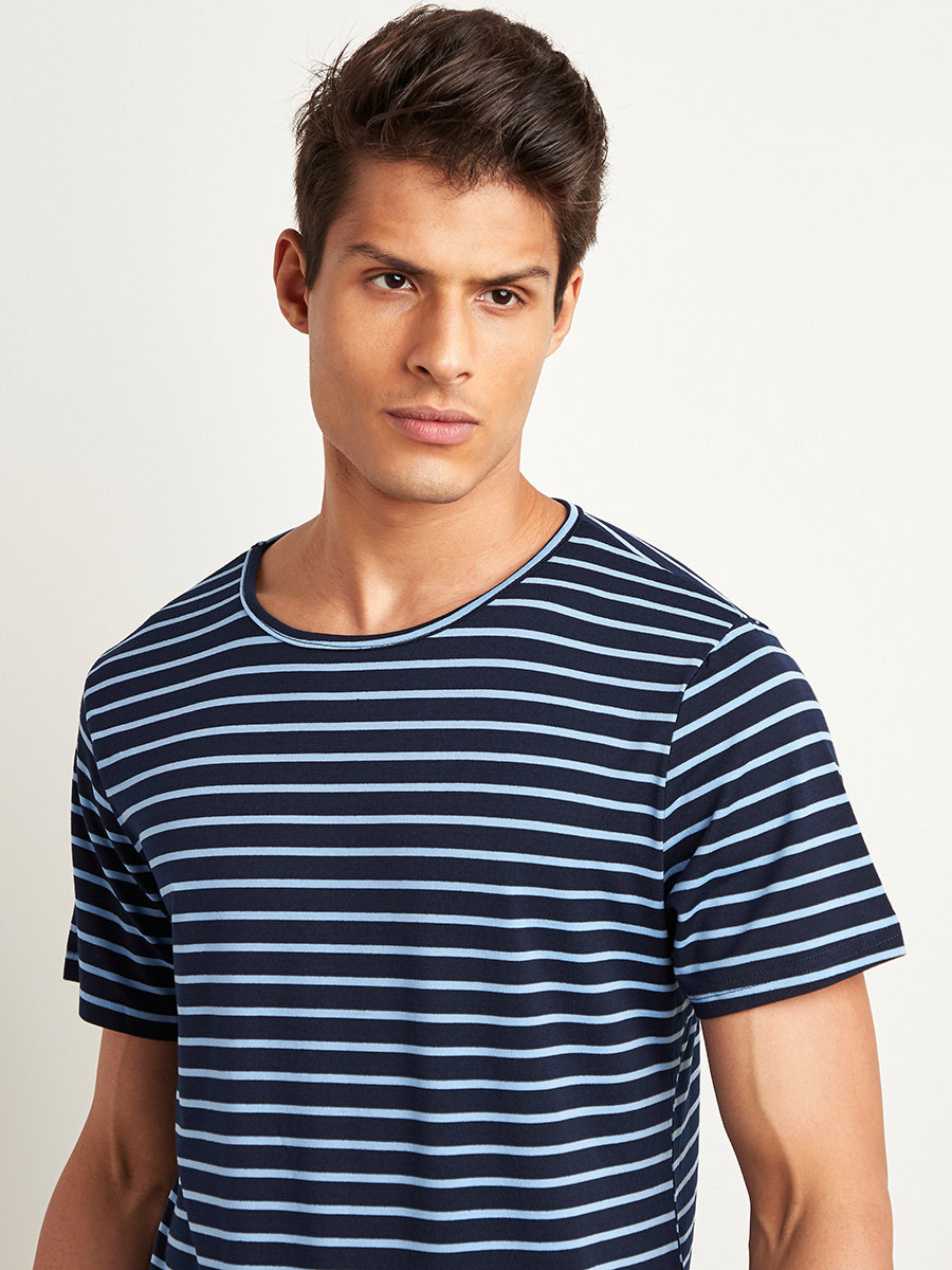 Striped Regular Fit T-shirt and Plain Shorts Set-men-clothing-nightwear-tshirts-image-4