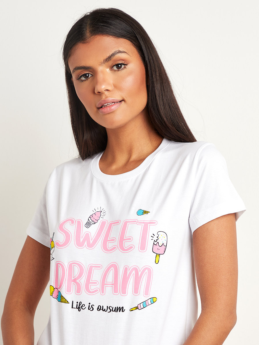 Styli Sweet Dream Slogan Printed T-shirt and Drawstring Waist Pyjama Set-women-clothing-nightwear-pyjamas-longsets-image-4