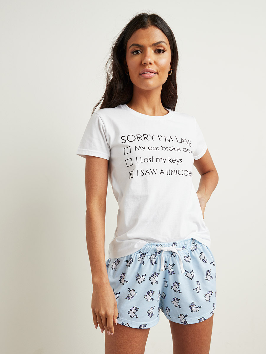 مجموعة من تيشيرت وشورت مطبوع من ستايلي-women-clothing-nightwear-pyjamas-bottoms-image-1