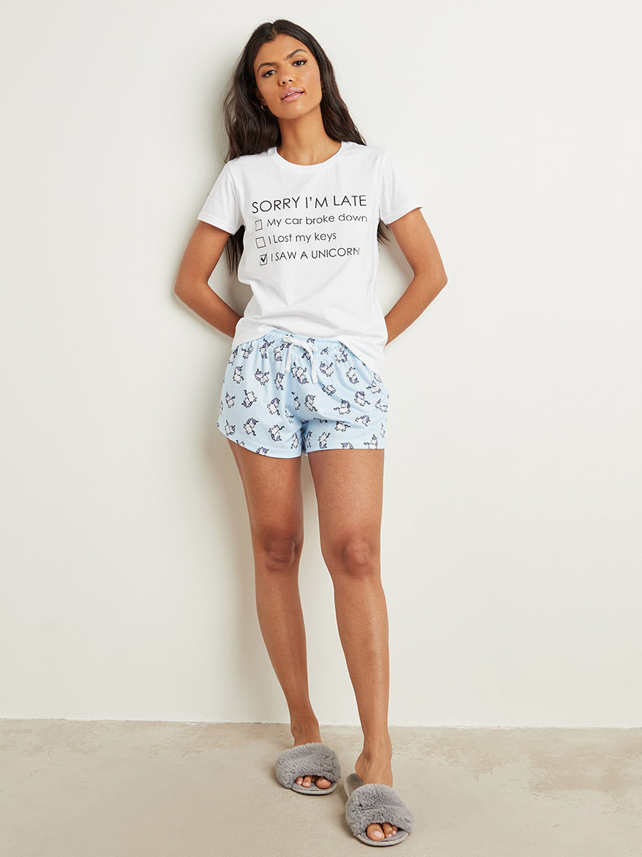 مجموعة من تيشيرت وشورت مطبوع من ستايلي-women-clothing-nightwear-pyjamas-bottoms-image-2