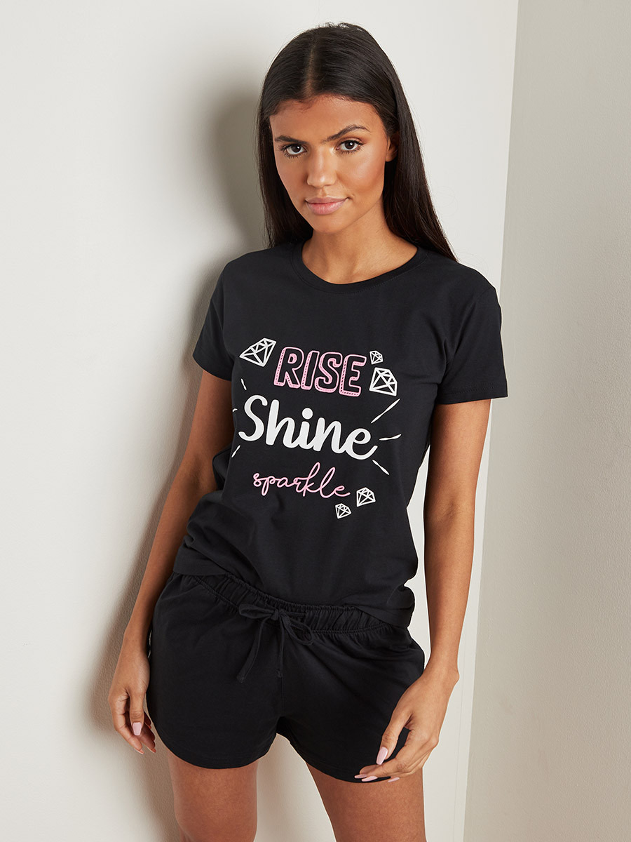 تيشيرت مطبوع بأكمام قصيرة من ستايلي-women-clothing-nightwear-pyjamas-longsets-image-1