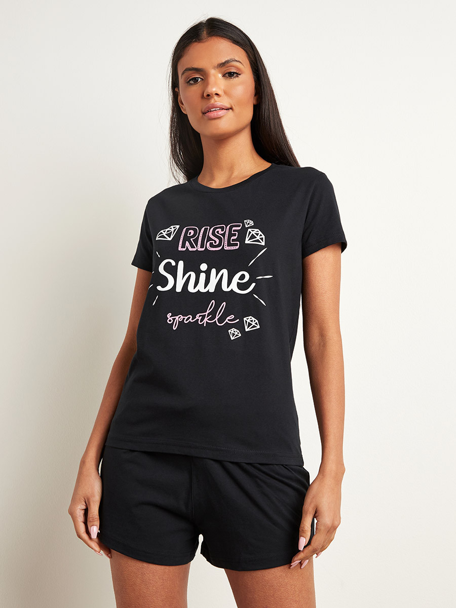 تيشيرت مطبوع بأكمام قصيرة من ستايلي-women-clothing-nightwear-pyjamas-longsets-image-3