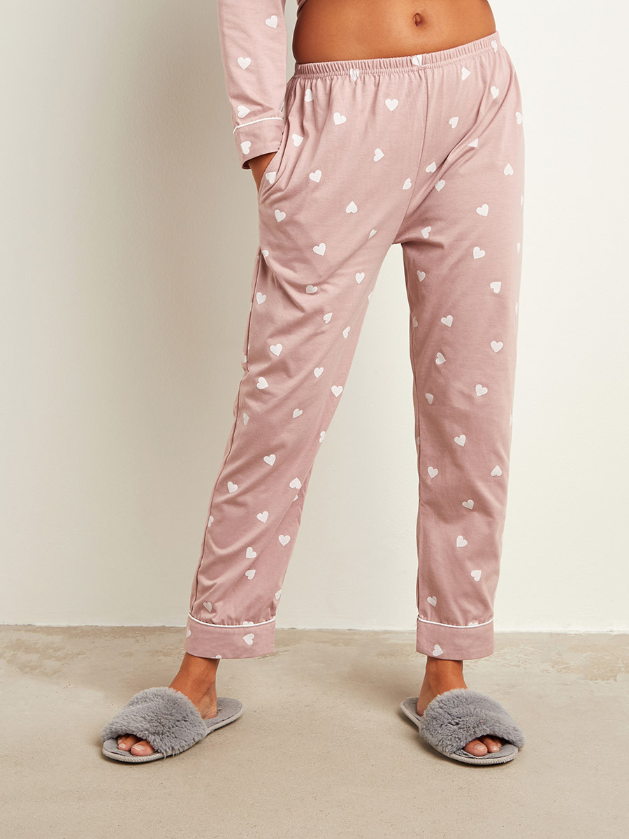 Styli Heart Printed Button Through Shirt and Straight Leg Pyjama Set-women-clothing-nightwear-pyjamas-longsets-image-3