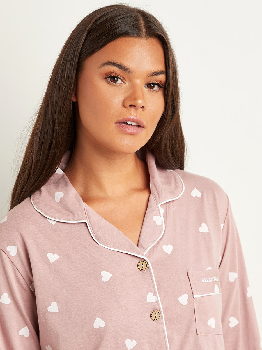 Styli Heart Printed Button Through Shirt and Straight Leg Pyjama Set-women-clothing-nightwear-pyjamas-longsets-image-6