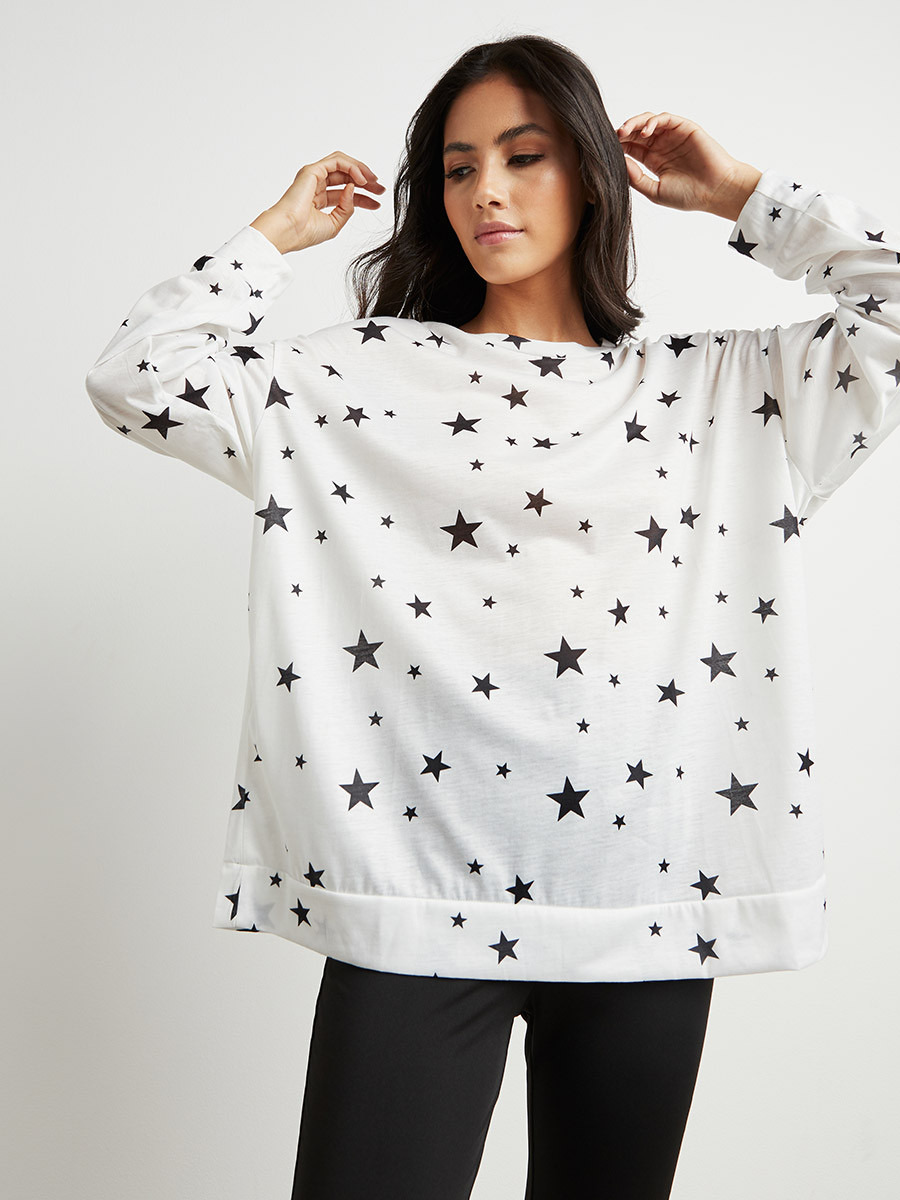 مجموعة من تيشيرت مطبوع بقصة واسعة وليقنز من ستايلي-women-clothing-nightwear-pyjamas-bottoms-image-2