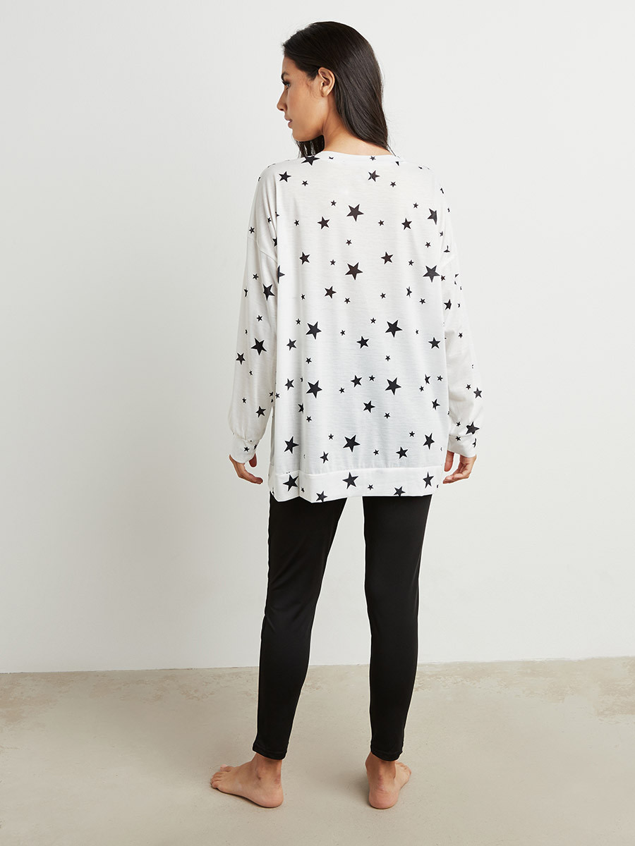 مجموعة من تيشيرت مطبوع بقصة واسعة وليقنز من ستايلي-women-clothing-nightwear-pyjamas-bottoms-image-4