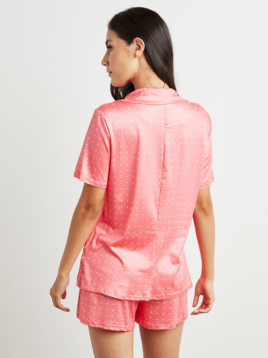 Styli Polka Dot Printed Button Through Shirt and Shorts Set-women-clothing-nightwear-pyjamas-longsets-image-3