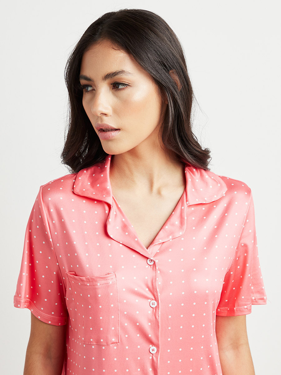 Styli Polka Dot Printed Button Through Shirt and Shorts Set-women-clothing-nightwear-pyjamas-longsets-image-4