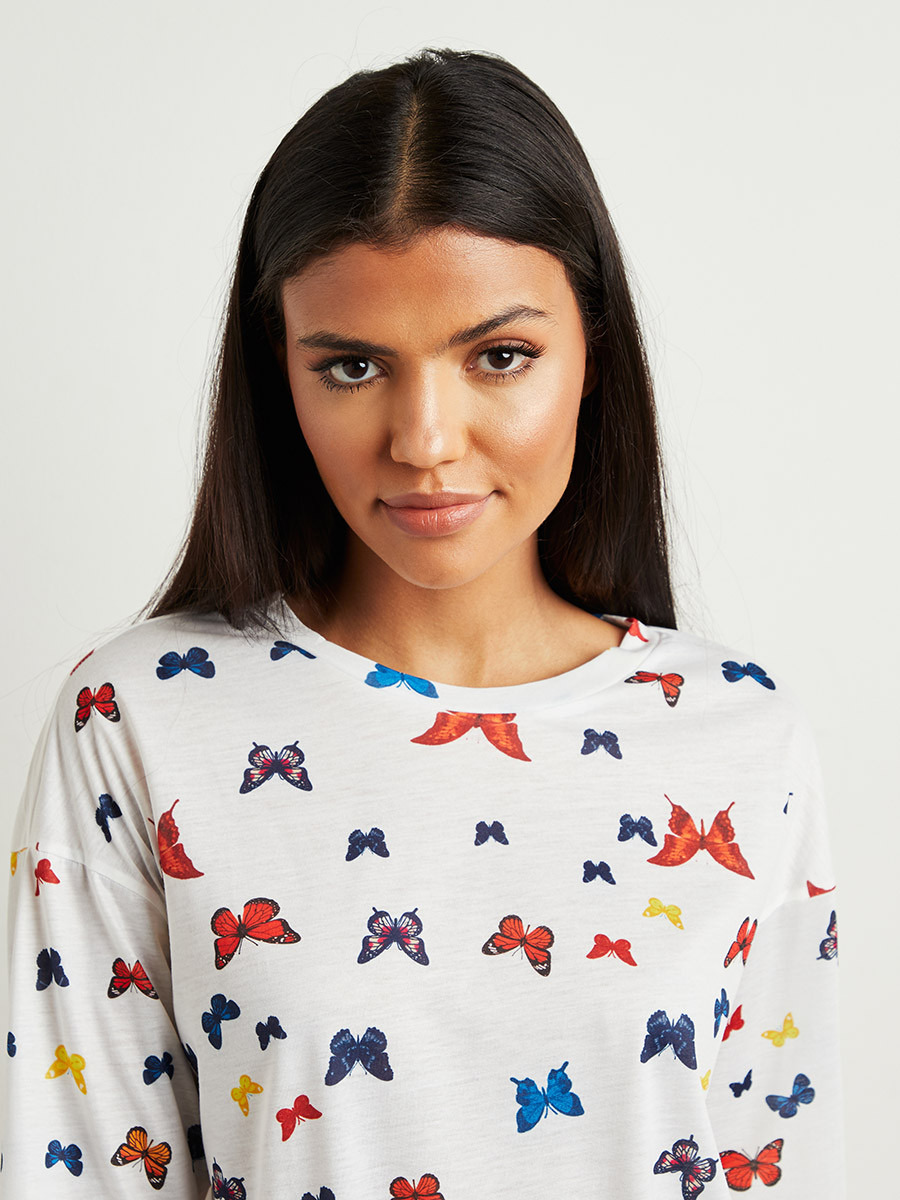 Styli AOP Butterfly Long Sleeves T-shirt and Short Set -women-clothing-nightwear-pyjamas-bottoms-image-4