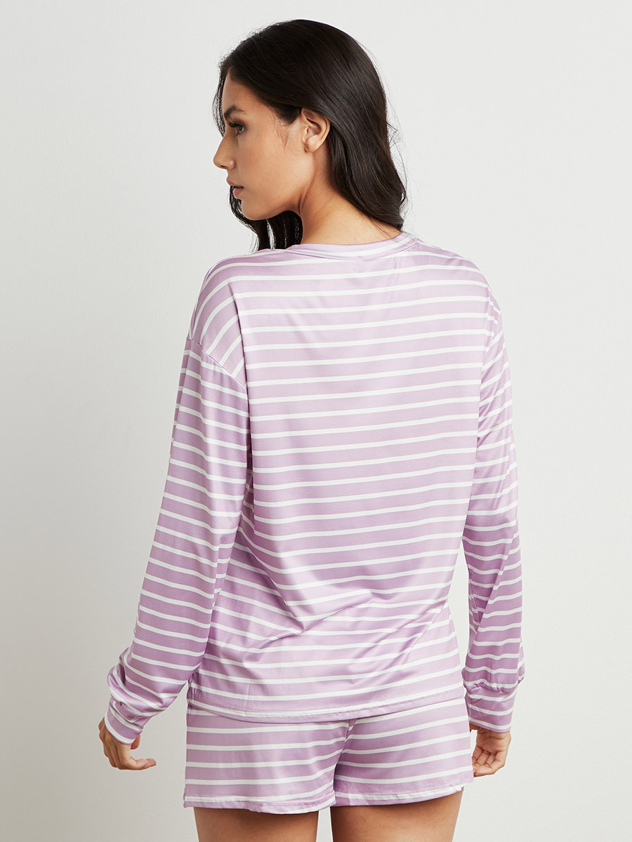 مجموعة من تيشيرت مخطط بأكمام طويلة وشورت من ستايلي-women-clothing-nightwear-pyjamas-bottoms-image-3