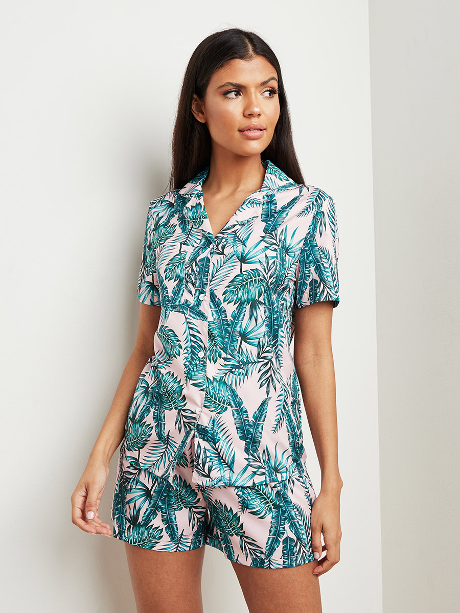 مجموعة من قميص وشورت مطبوع من ستايلي-women-clothing-nightwear-pyjamas-longsets-image-1