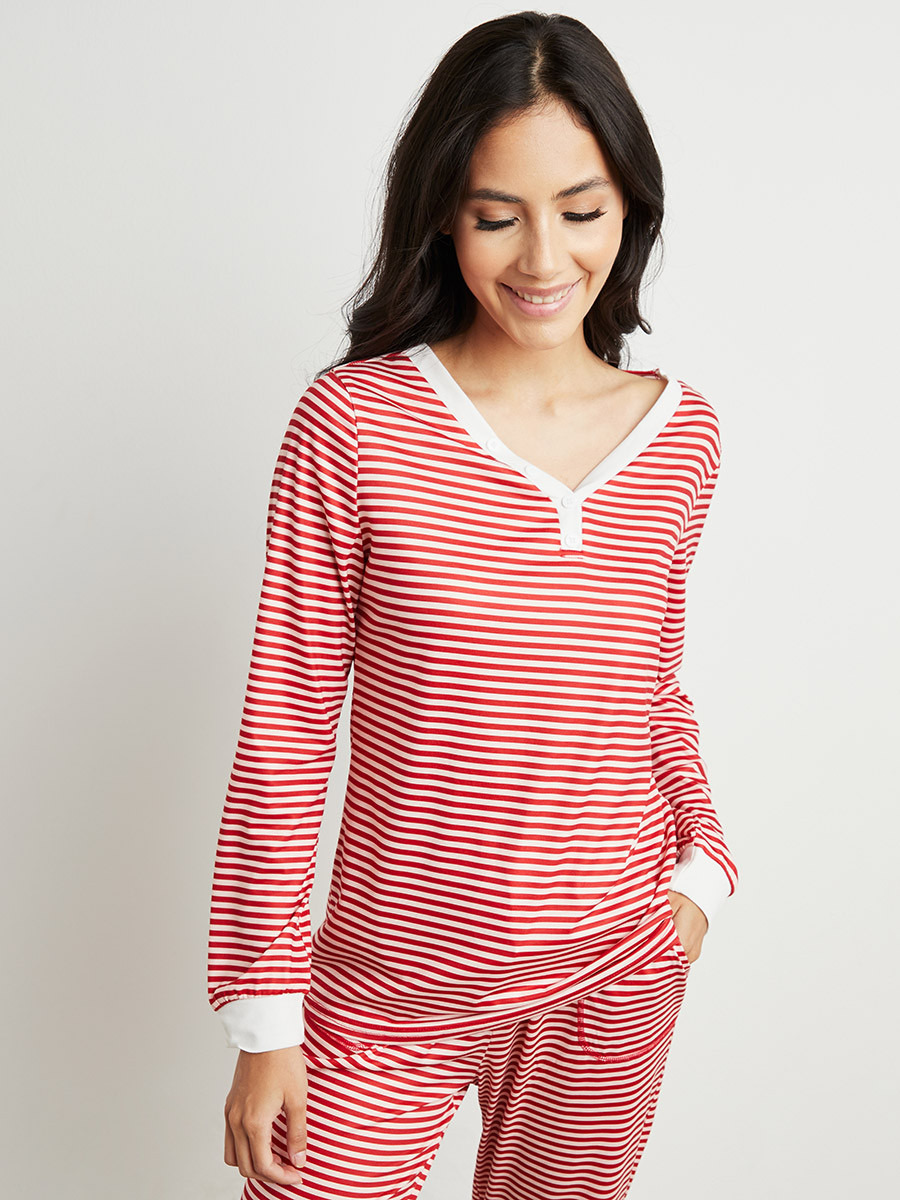 Styli Striped Button Detail Long Sleeves T-shirt and Cuffed Pyjama Set-women-clothing-nightwear-pyjamas-bottoms-image-3
