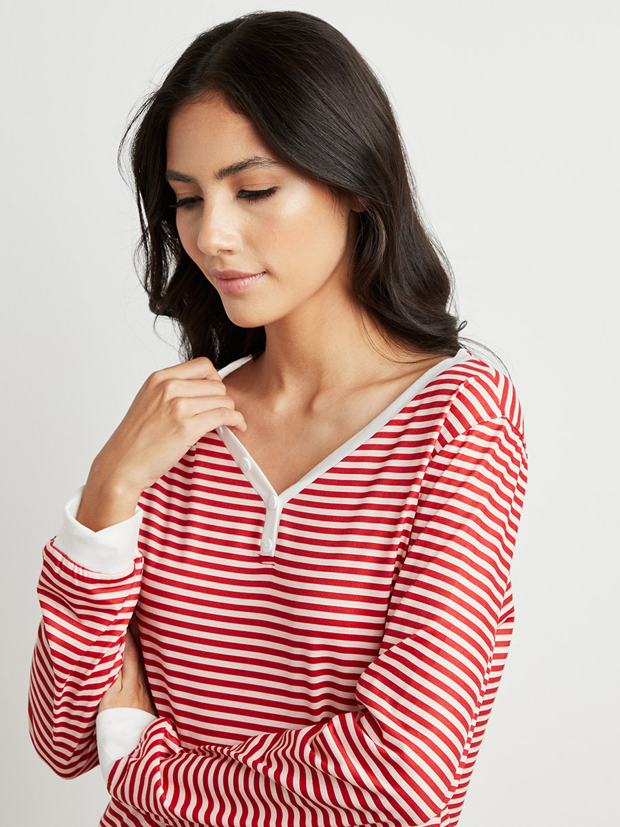 Styli Striped Button Detail Long Sleeves T-shirt and Cuffed Pyjama Set-women-clothing-nightwear-pyjamas-bottoms-image-6