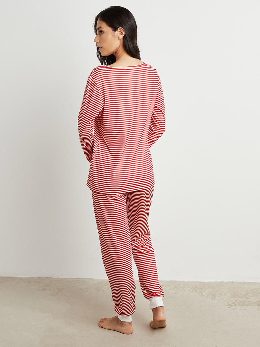Styli Striped Button Detail Long Sleeves T-shirt and Cuffed Pyjama Set-women-clothing-nightwear-pyjamas-bottoms-image-7