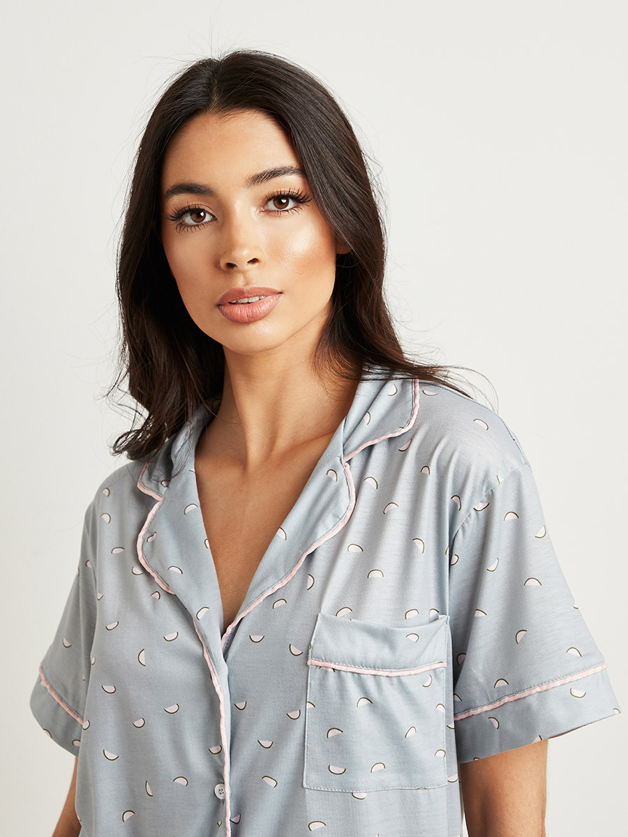 Styli Ditsy Printed Button Through Shirt and Shorts Set-women-clothing-nightwear-pyjamas-longsets-image-3