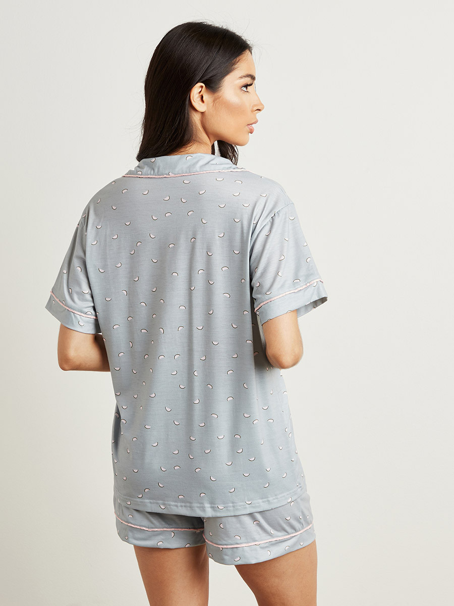 Styli Ditsy Printed Button Through Shirt and Shorts Set-women-clothing-nightwear-pyjamas-longsets-image-5