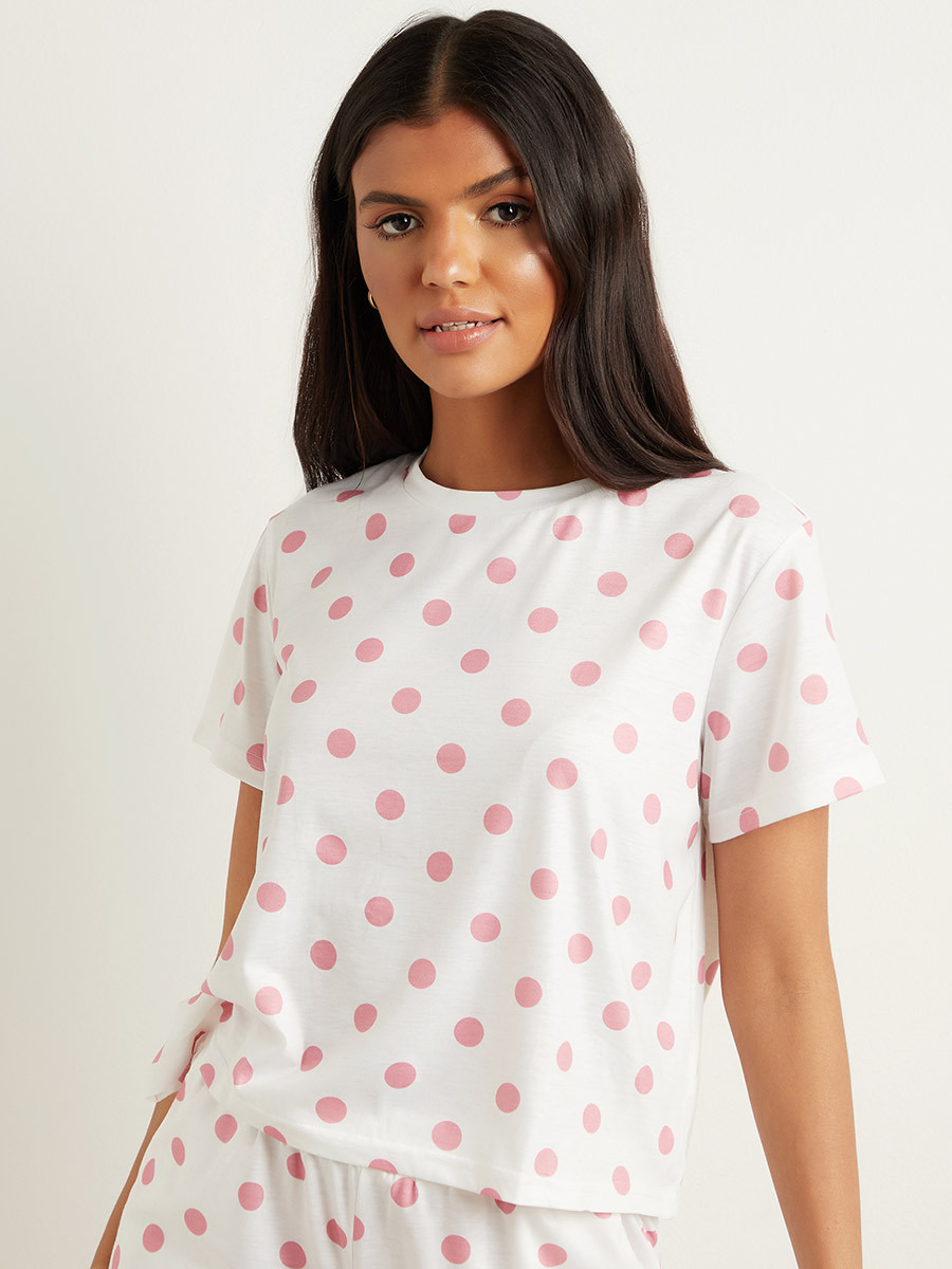 Styli Spot Printed T-shirt and Short Set-women-clothing-nightwear-pyjamas-bottoms-image-3