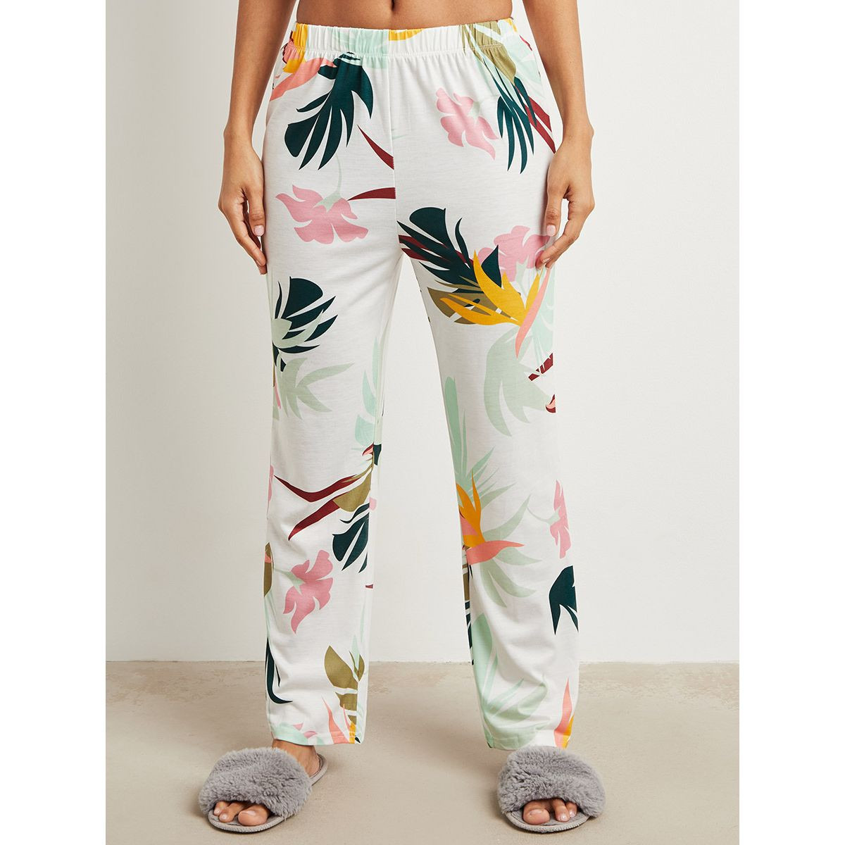 Styli Ruffle Detail Vest and Tropical Print Pyjama Set-women-clothing-nightwear-pyjamas-longsets-image-4