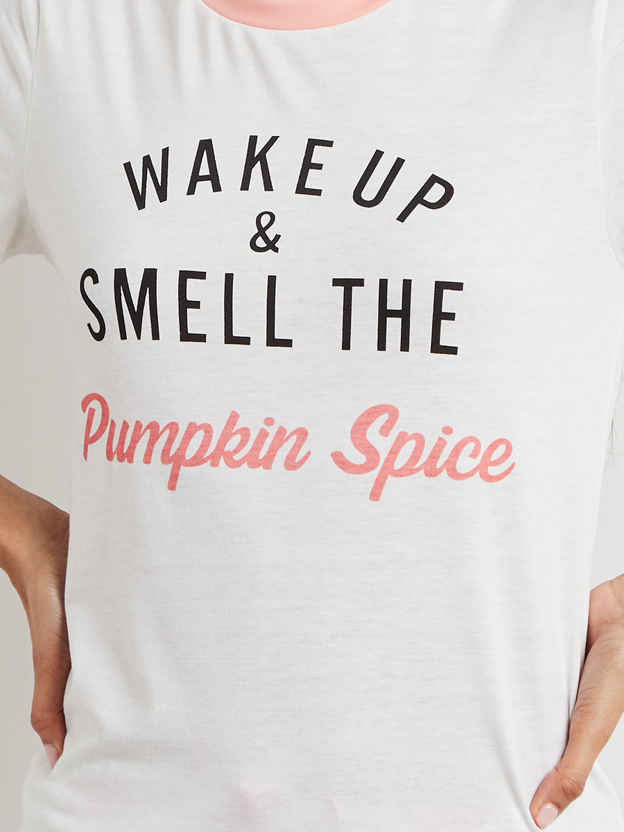 Styli Pumpkin Slogan Print T-shirt and AOP Short Set-women-clothing-nightwear-pyjamas-bottoms-image-3