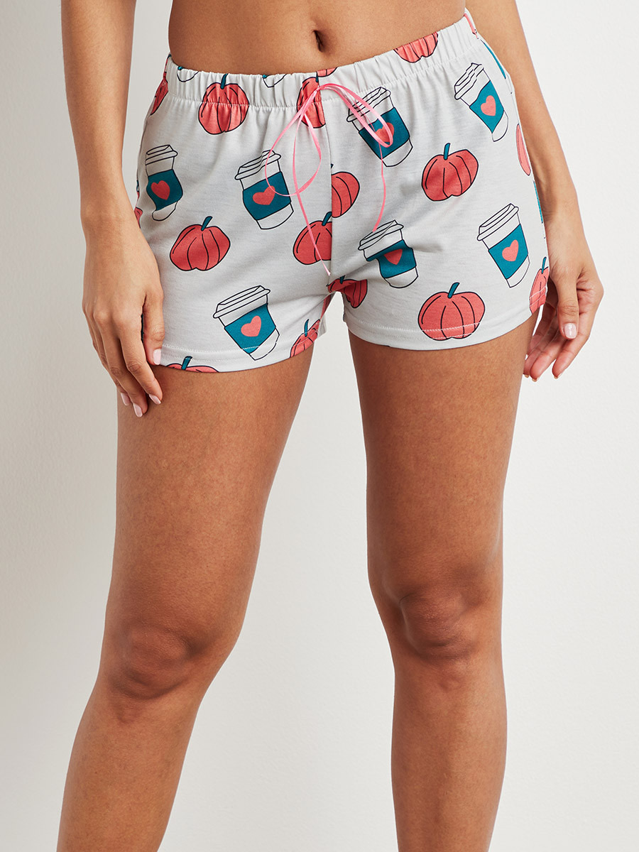 Styli Pumpkin Slogan Print T-shirt and AOP Short Set-women-clothing-nightwear-pyjamas-bottoms-image-4