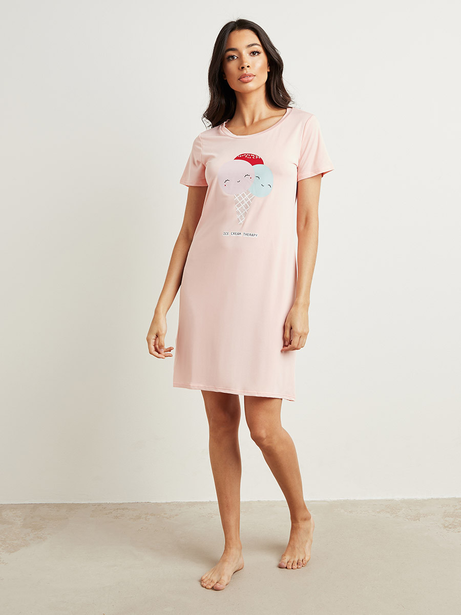 Styli Ice Cream Graphic Printed Sleep Regular Fit T-shirt Dress-women-clothing-nightwear-nighties-image-2