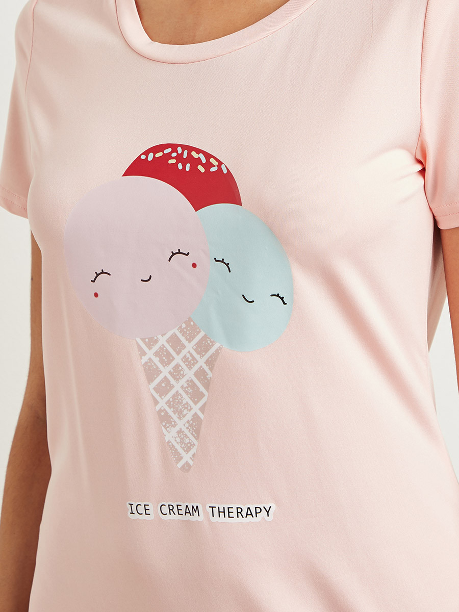 Styli Ice Cream Graphic Printed Sleep Regular Fit T-shirt Dress-women-clothing-nightwear-nighties-image-3