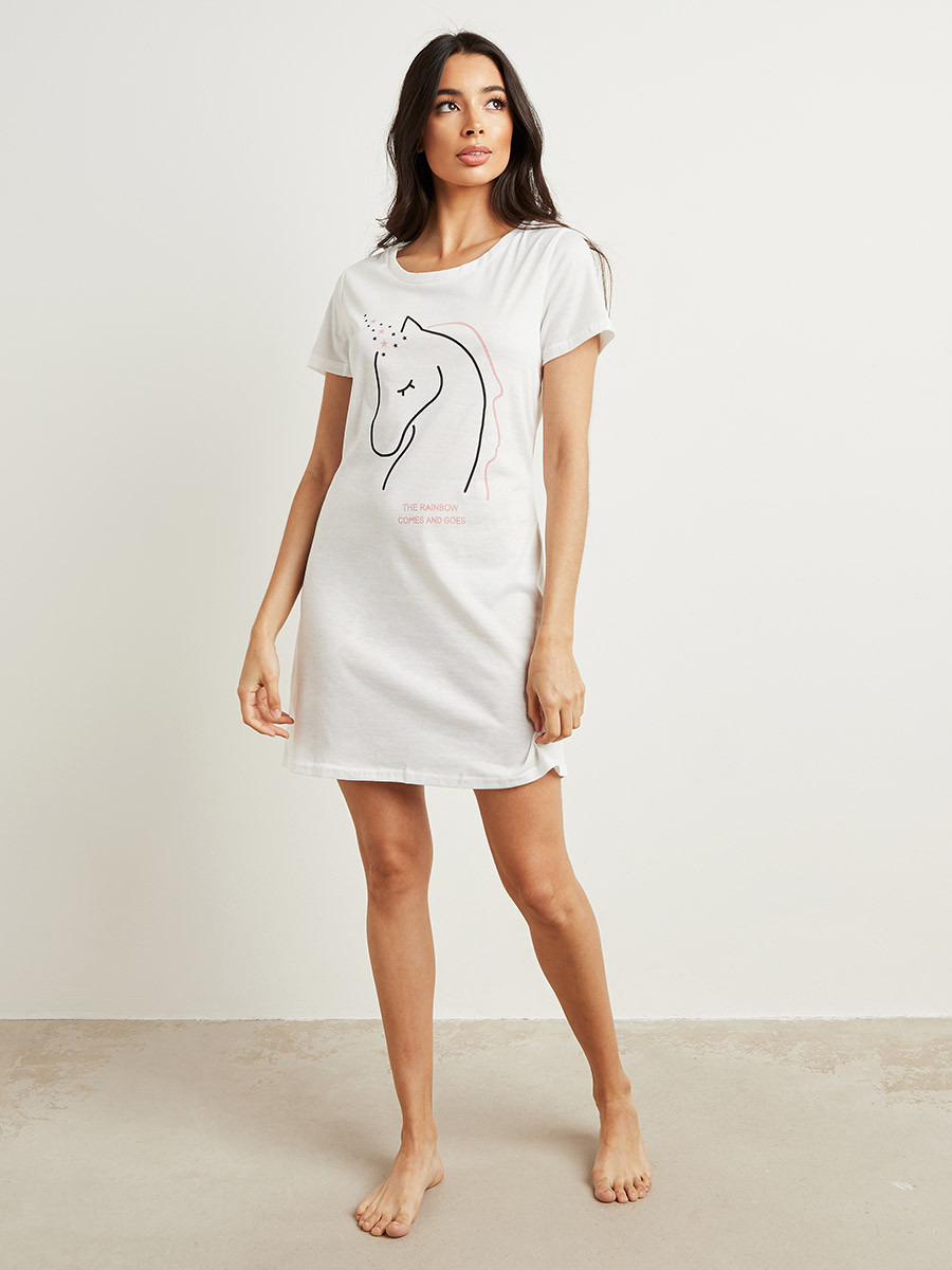 Styli Unicorn Graphic Printed Sleep T-shirt Dress-women-clothing-nightwear-nighties-image-2