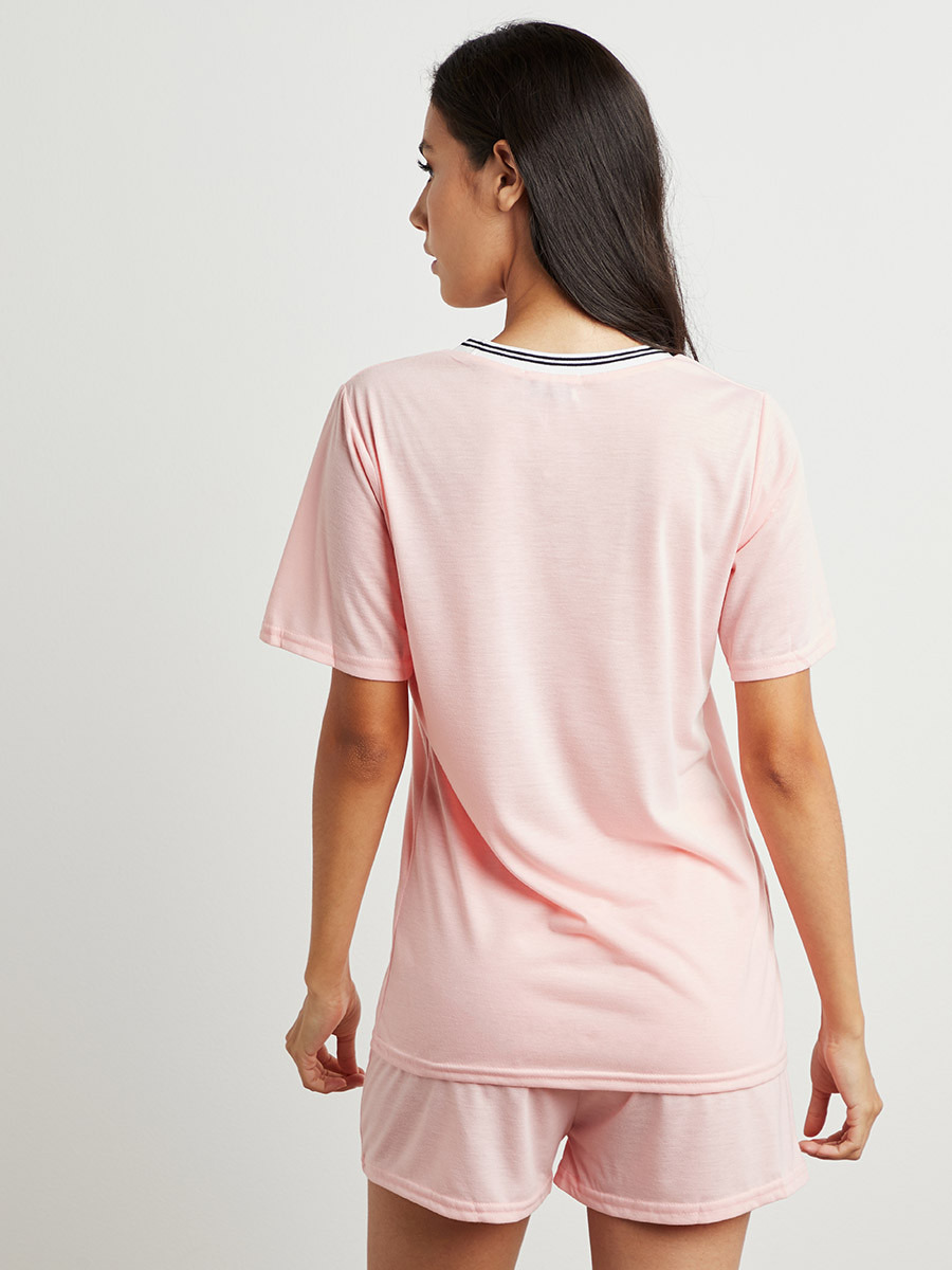 Styli Striped Ringer Printed T-shirt and Shorts Set-women-clothing-nightwear-pyjamas-longsets-image-2