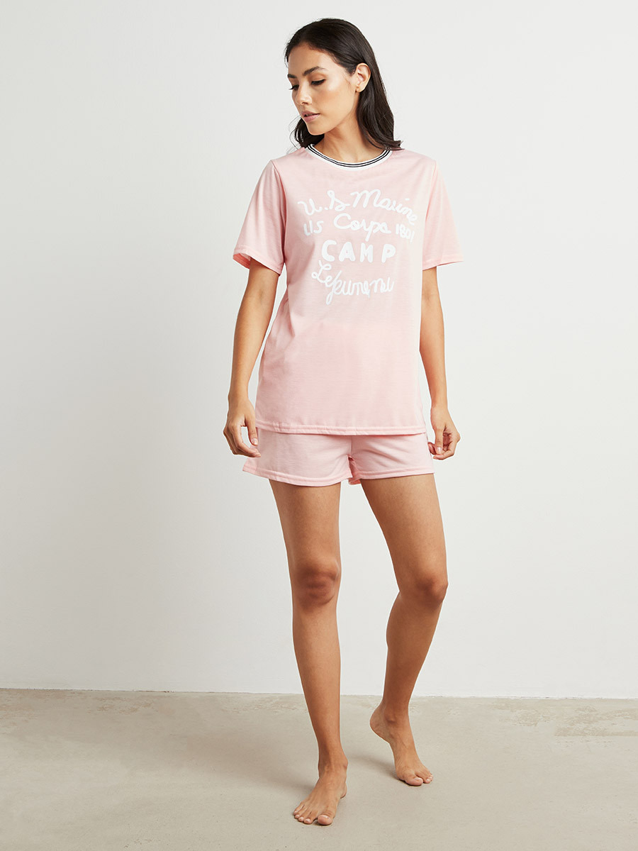 مجموعة من تيشيرت مطبوع وشورت من ستايلي-women-clothing-nightwear-pyjamas-longsets-image-3