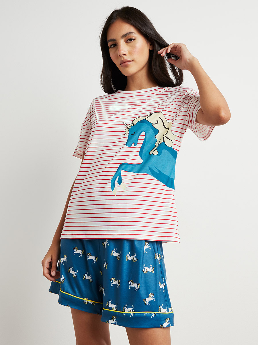 مجموعة من تيشيرت مطبوع وشورت من ستايلي-women-clothing-nightwear-pyjamas-bottoms-image-2