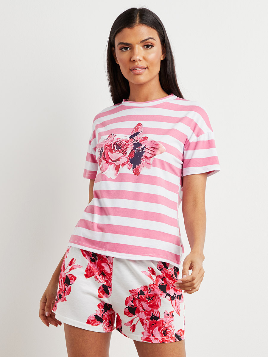 مجموعة من تيشيرت مطبوع وشورت من ستايلي-women-clothing-nightwear-pyjamas-bottoms-image-3