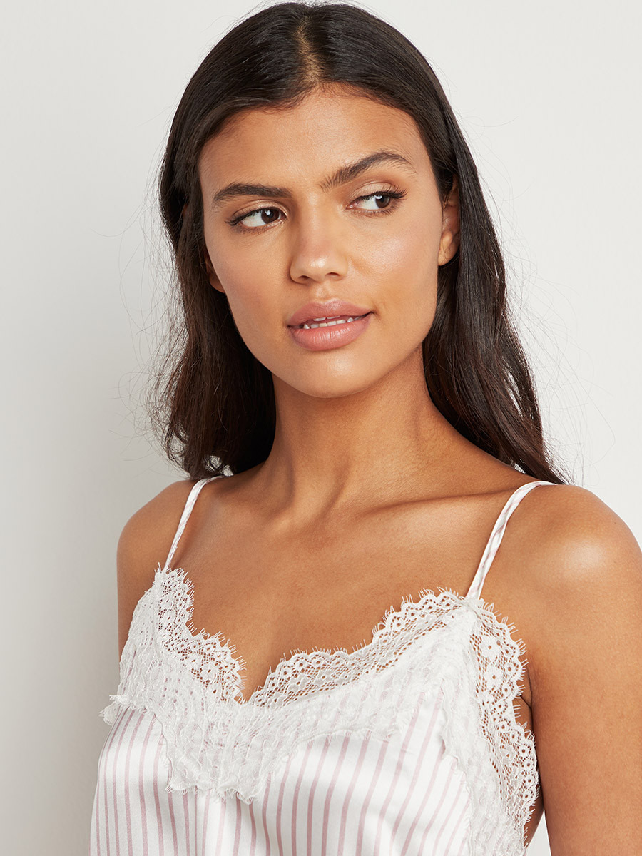 Styli Striped Lace Trim Detail Cami and Shorts Set-women-clothing-nightwear-pyjamas-bottoms-image-2