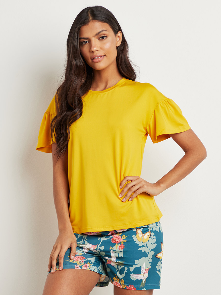 Styli Ruffled Sleeves T-shirt and Floral Printed Short Set-women-clothing-nightwear-pyjamas-longsets-image-3
