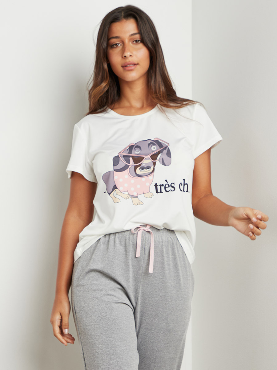 مجموعة من تيشيرت مطبوع وبنطلون بيجاما من ستايلي-women-clothing-nightwear-pyjamas-bottoms-image-5