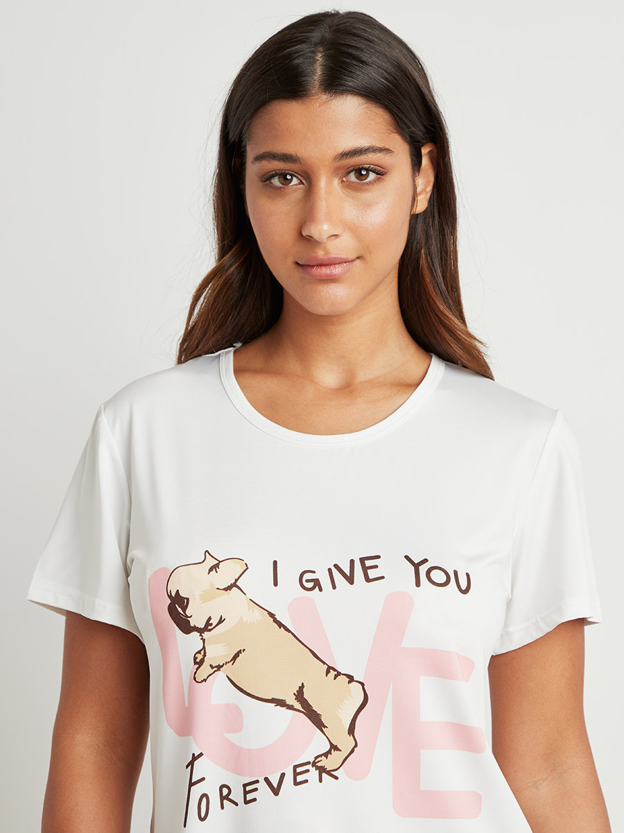 مجموعة من تيشيرت مطبوع وشورت من ستايلي-women-clothing-nightwear-pyjamas-longsets-image-2